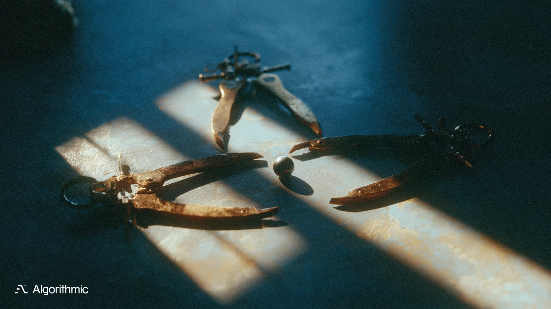 Three brass calipers set to different widths around one object, illustrating dimensional modeling for governed metric definitions.