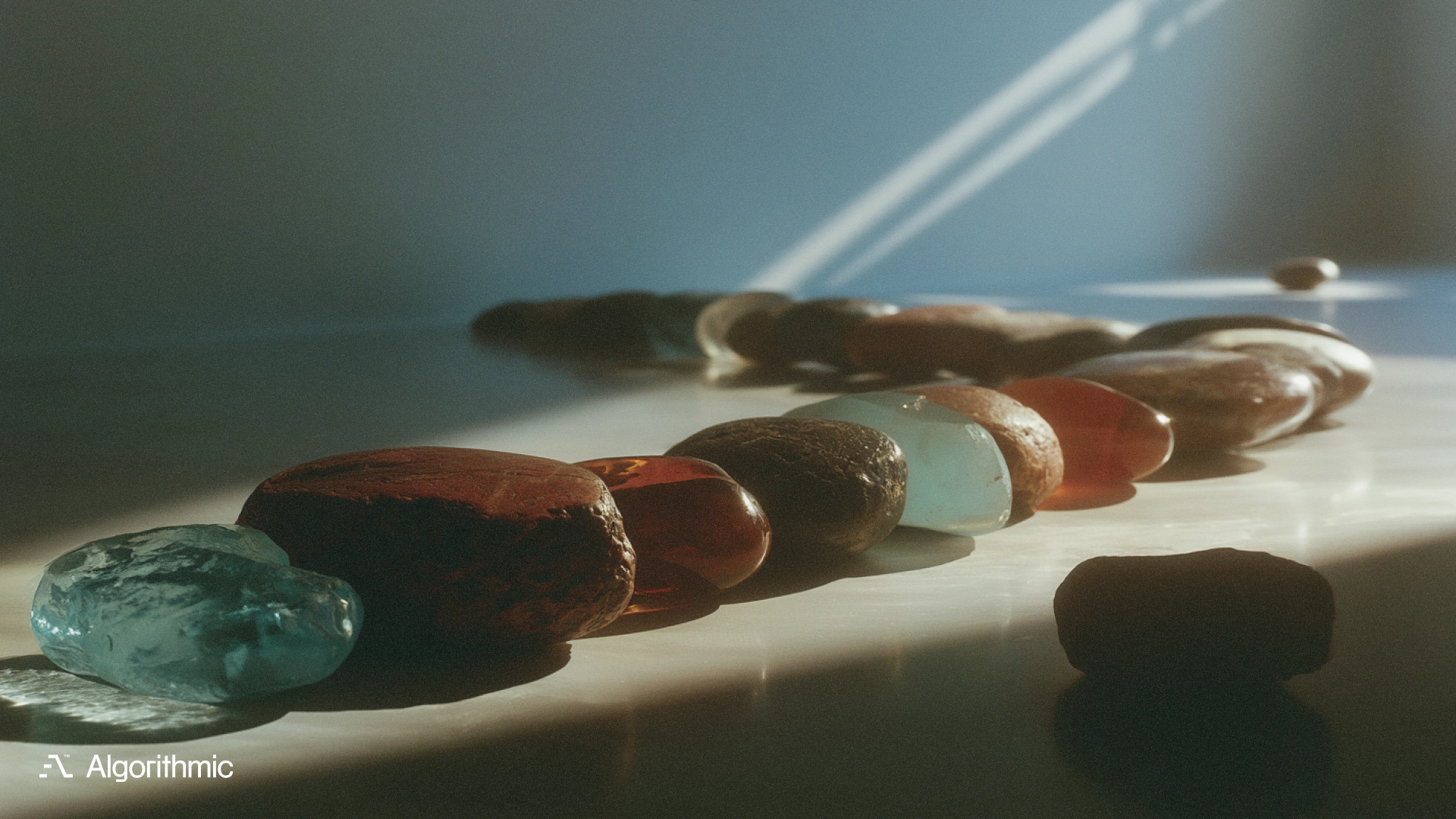 A path of smooth stepping stones across a surface with one stone set apart, representing a completed SaaS workflow and the step where users drop off.